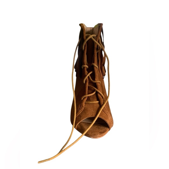NWT Vintage 2000s Y2K Brown Suede Heels Fringe Boho Hippie Style Size 8 - Picture 3 of 10